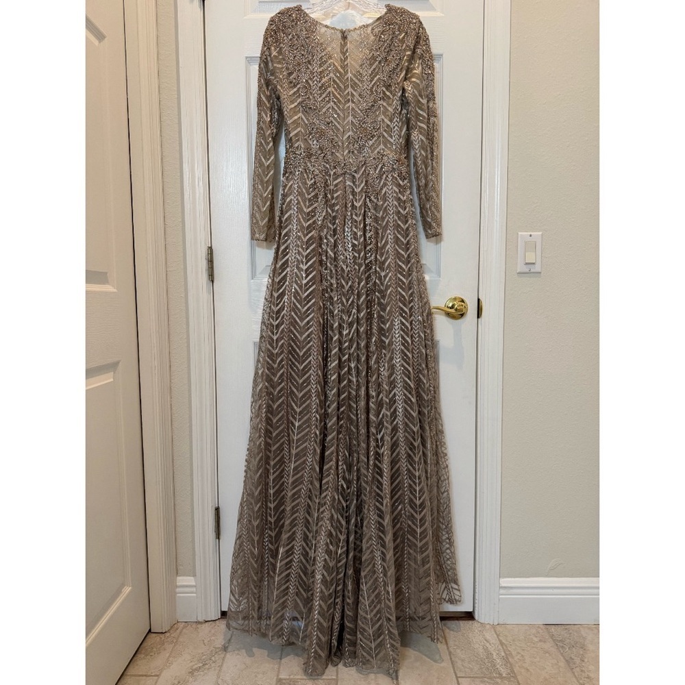Mac Duggal 20189 Embellished Illusion Long Sleeve Wrap Over A Line Gown Sz 4 NWT - Picture 5 of 14